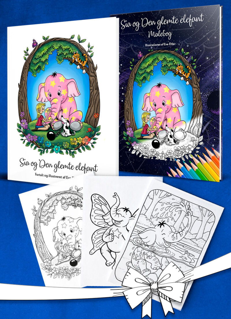Bogpakke | Sia og Den glemte elefant samt malebog | fra 6 år